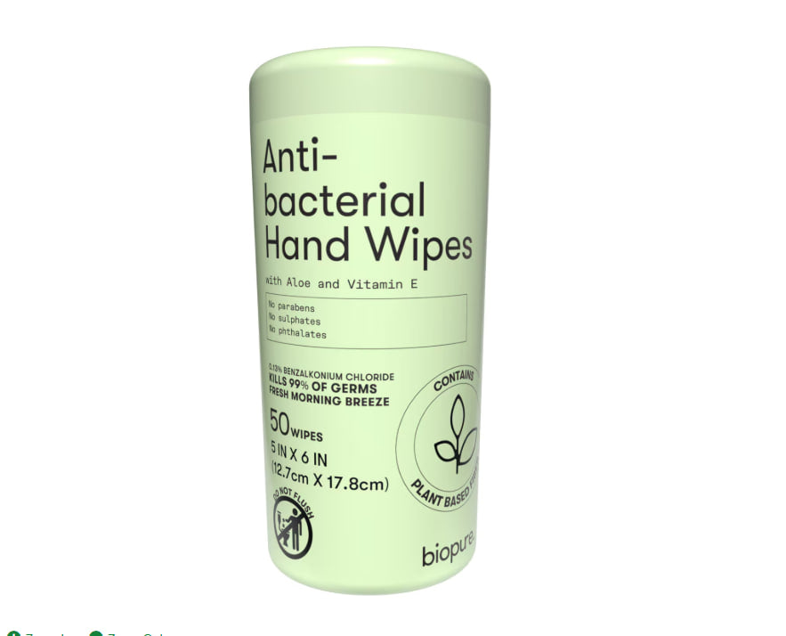 Biopure Anti-Bacterial Hand Wipes, 50-pc Pack
