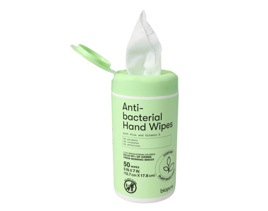 Biopure Anti-Bacterial Hand Wipes, 50-pc Pack
