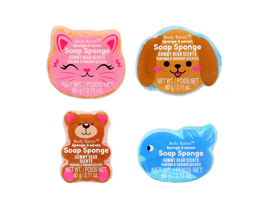 Body Raves Gummy Bear Scent Soap Sponge, Assorted Shapes, 1-ct.