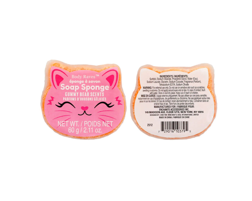 Body Raves Gummy Bear Scent Soap Sponge, Assorted Shapes, 1-ct.